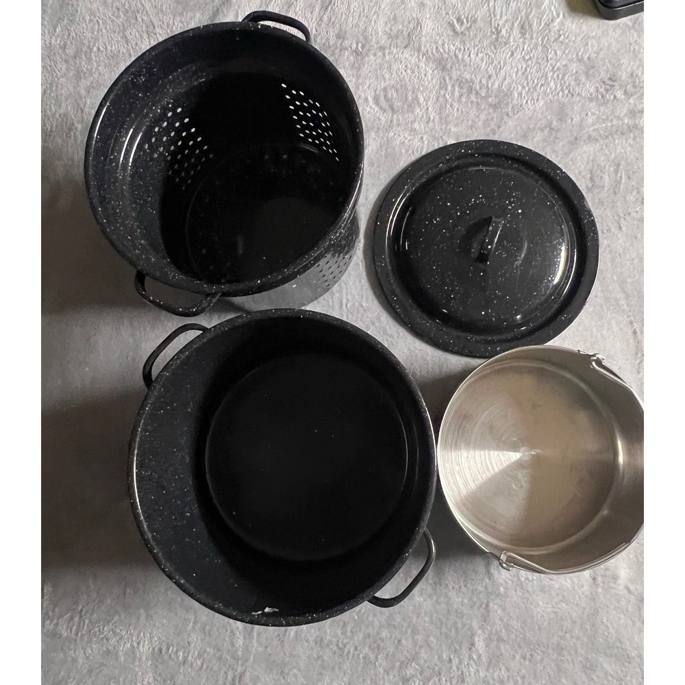 Enamelware Stock Pot w/ Lid, Steamer Insert & Pan